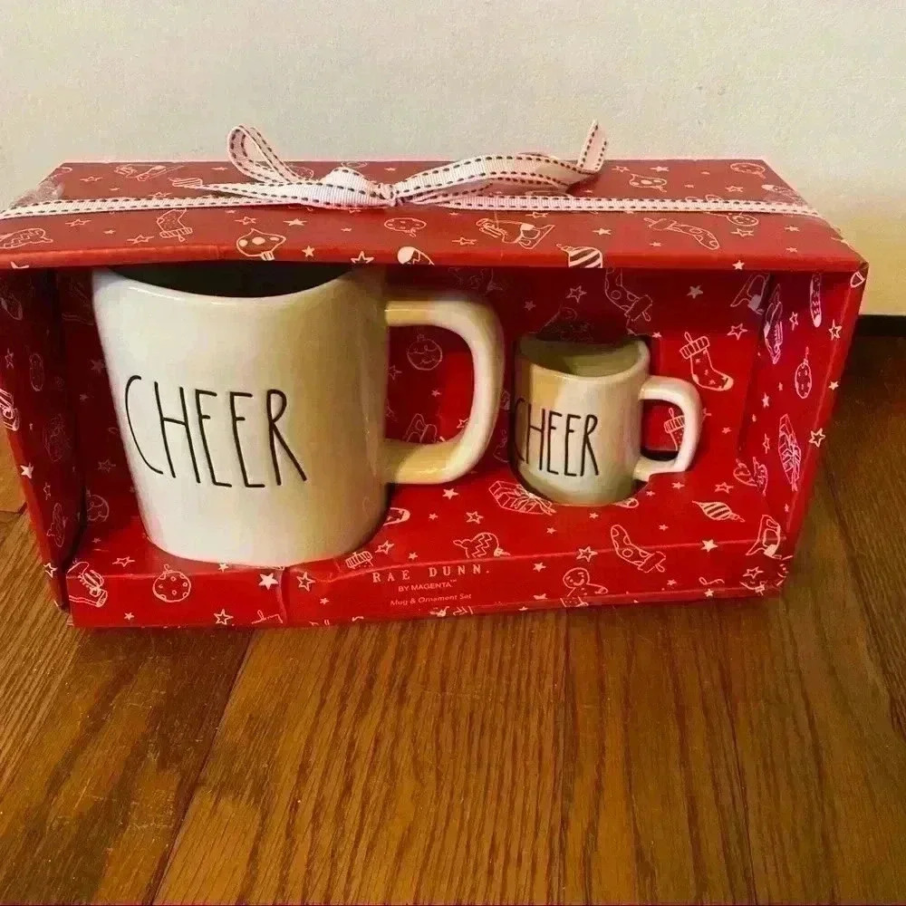Rae Dunn Cheers mug & ornament set
